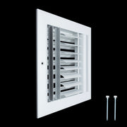 8 x 8-inch White Aluminum adjustable curved blade supply register, angled view