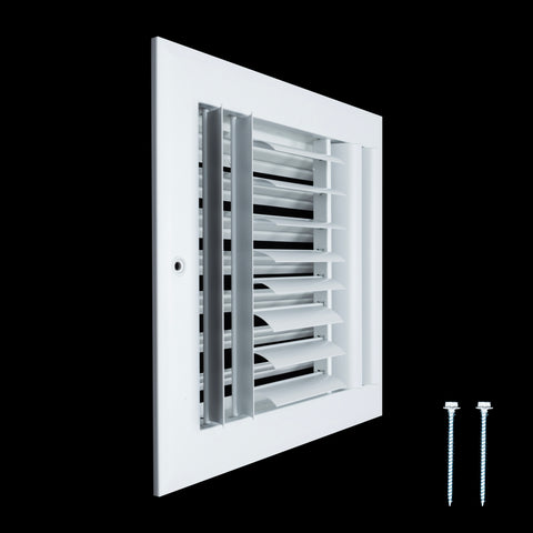 8"W x 8"H [Duct Opening] Aluminum 3-WAY Adjustable Air Supply Grille | Register Vent Cover Grill for Sidewall and Ceiling | White | Outer Dimensions: 9.75"W x 9.75"