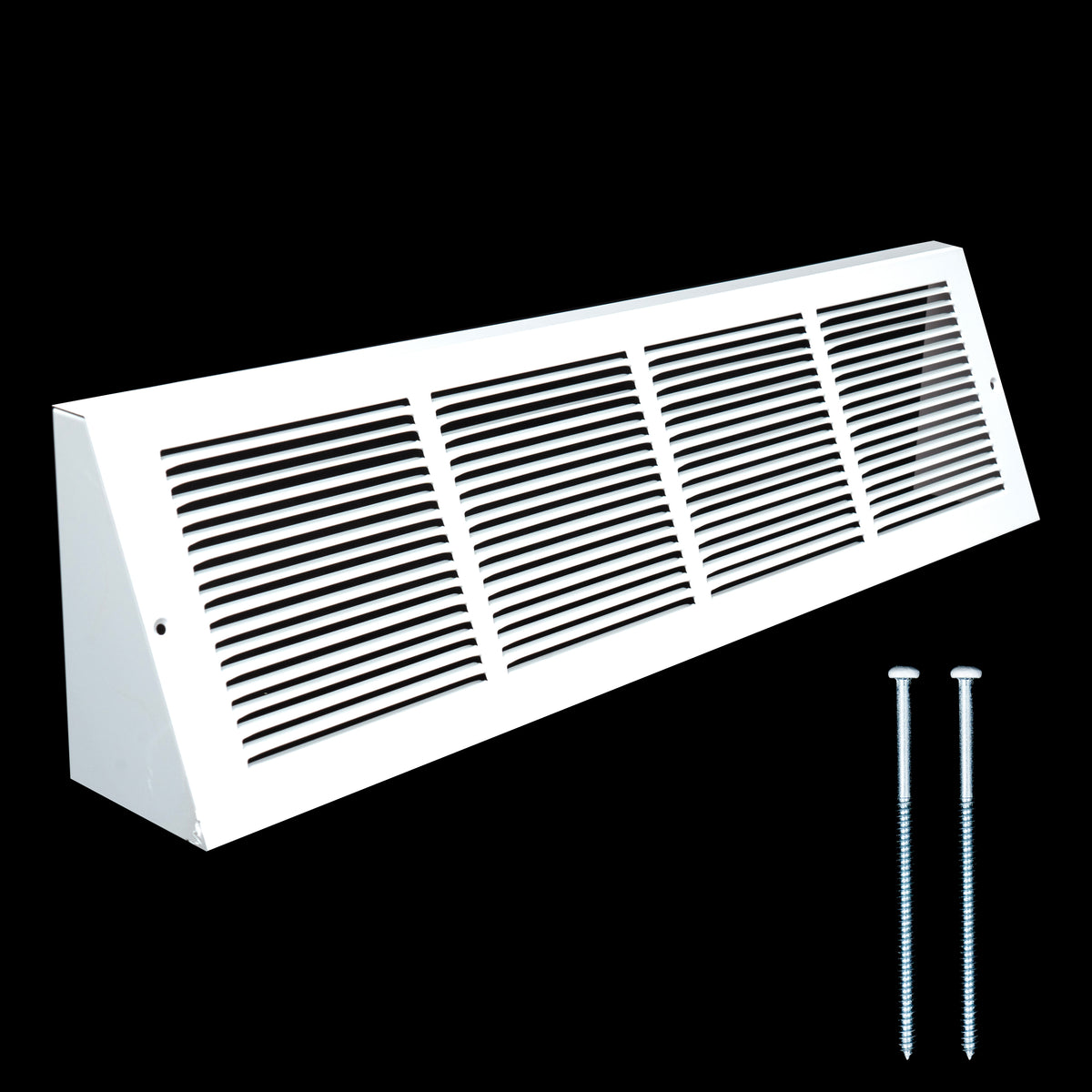 24"W x 6"H [Duct Opening] Steel Triangular Baseboard Return Air Grille | Air Register Vent Cover Grill | 3.75" Depth | White | Outer Dimensions: 25-3/4" x 6-5/8"