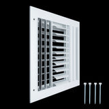 10x10 Aluminum 3-WAY Adjustable Air Supply Register for Sidewall and Ceiling | White | Outer Dimensions: 11-3/4"W X 11-3/4"H