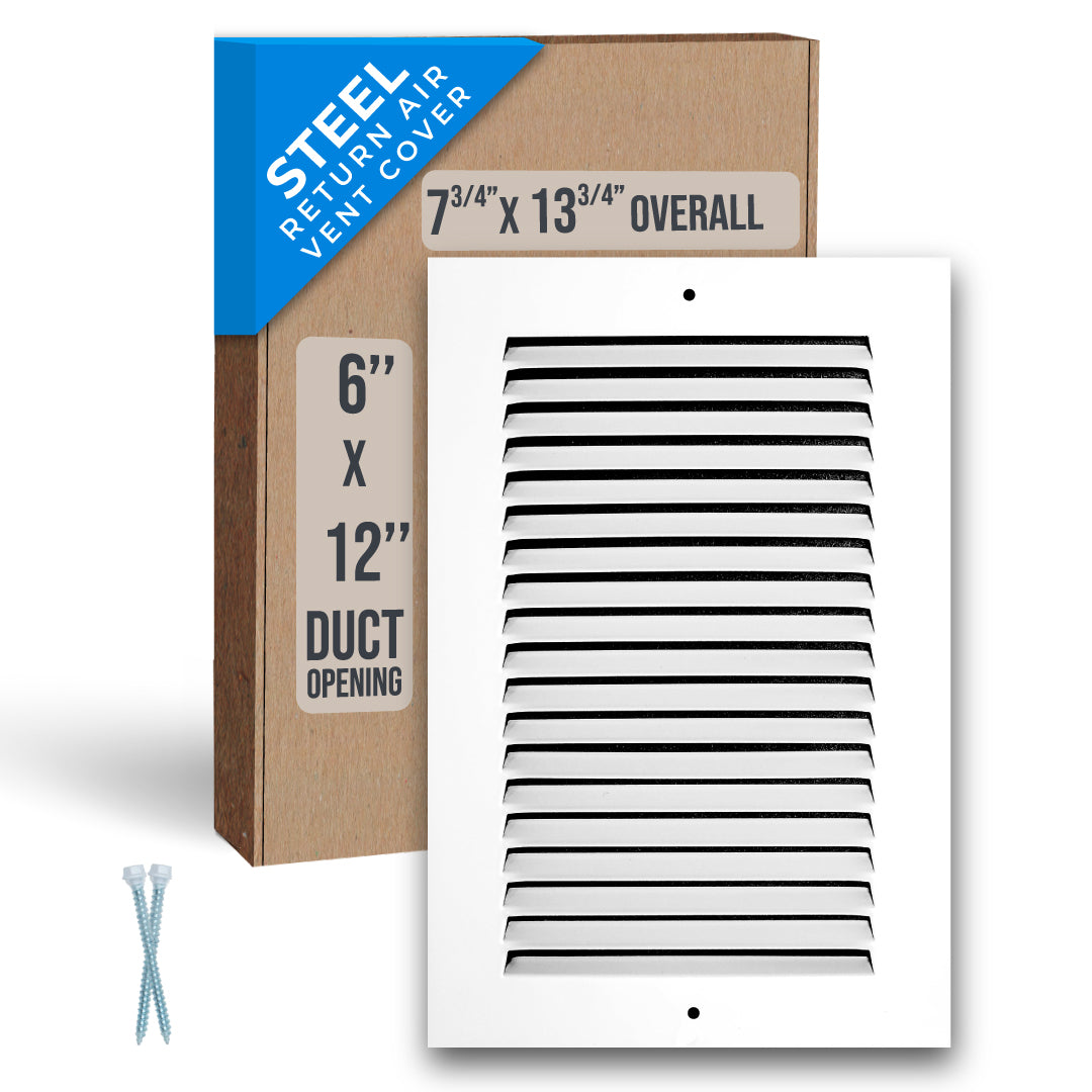 airgrilles 6" x 12" duct opening steel return air grille for sidewall and ceiling hnd-flt-1rag-wh-6x12 756014648010 1