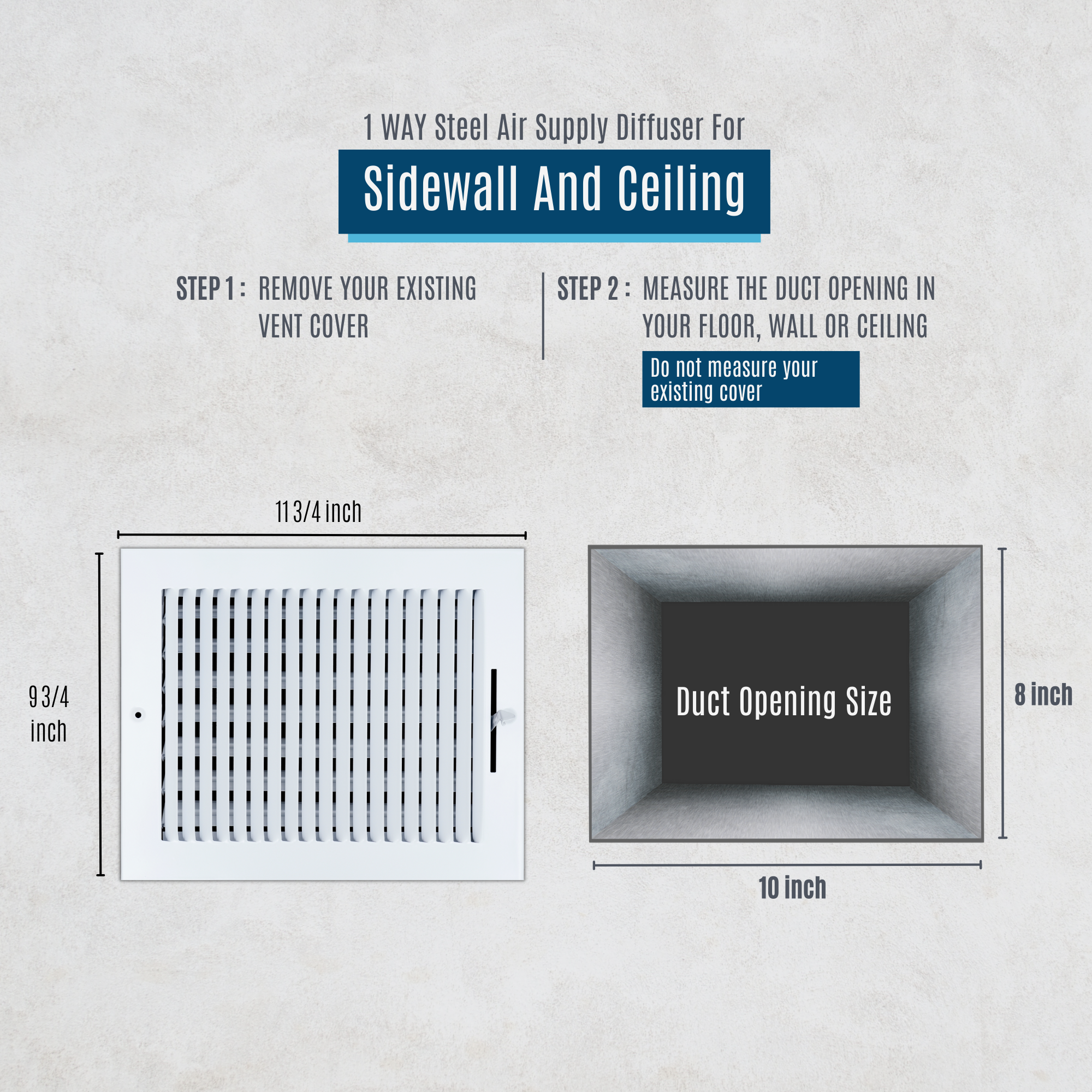 10 X 8 Duct Opening | 1 WAY Steel Air Supply Diffuser for Sidewall and Ceiling