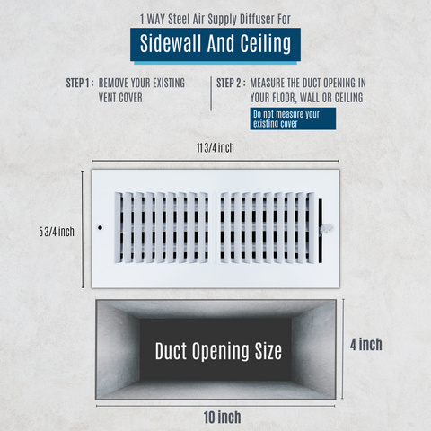 10 X 4 Duct Opening | 2 WAY Steel Air Supply Diffuser for Sidewall and Ceiling