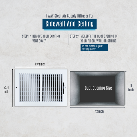 12 X 8 Duct Opening | 2 WAY Steel Air Supply Diffuser for Sidewall and Ceiling