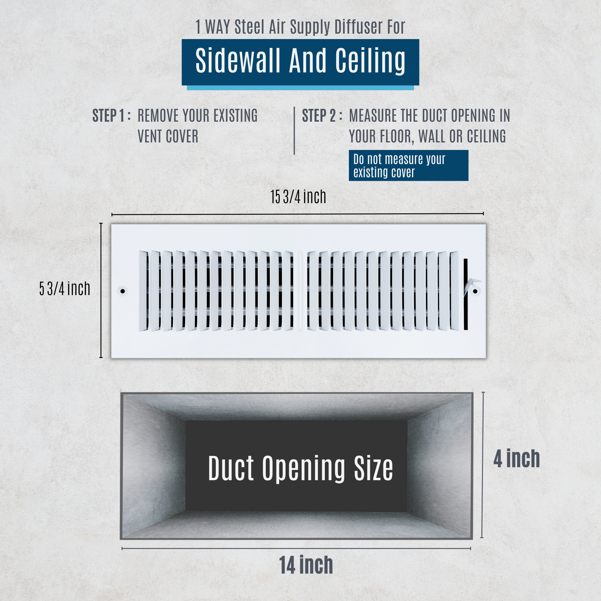 14 X 4 Duct Opening | 2 WAY Steel Air Supply Diffuser for Sidewall and Ceiling