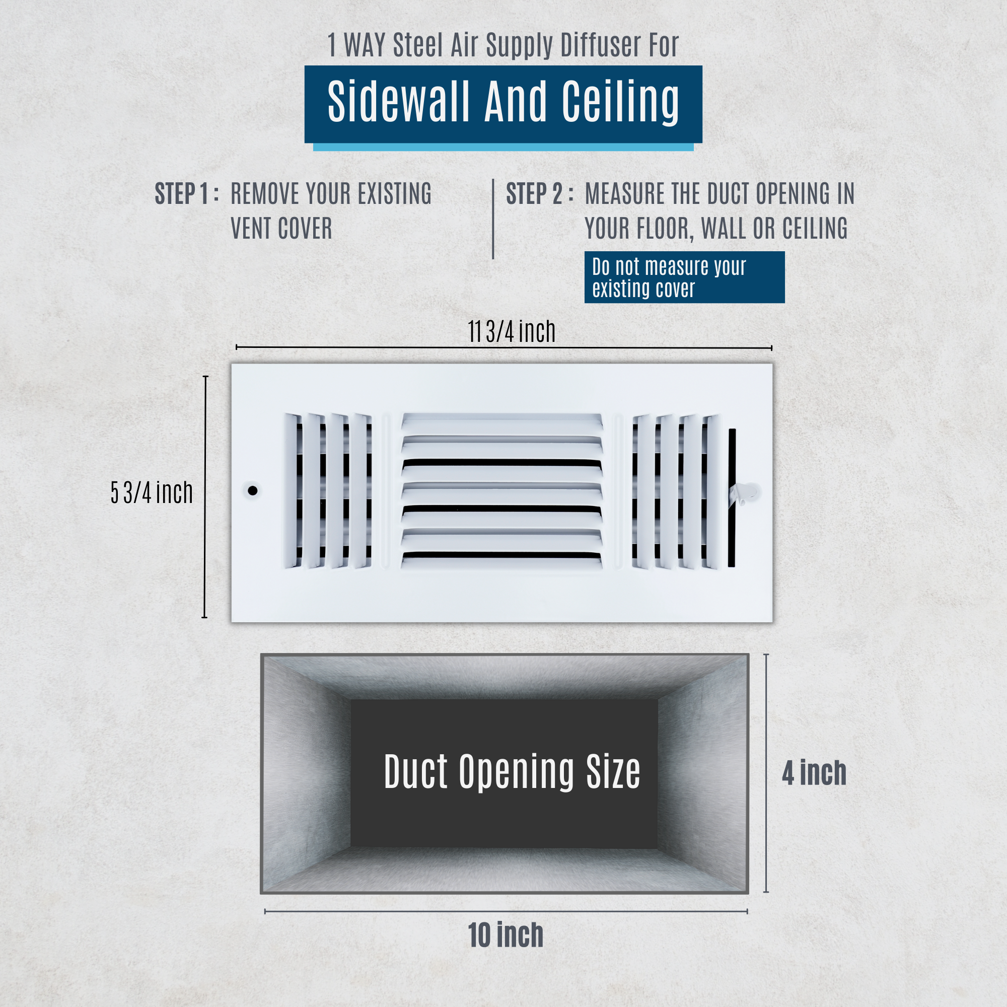 10 X 4 Duct Opening | 3 WAY Steel Air Supply Diffuser for Sidewall and Ceiling