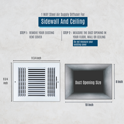 10 X 8 Duct Opening | 3 WAY Steel Air Supply Diffuser for Sidewall and Ceiling