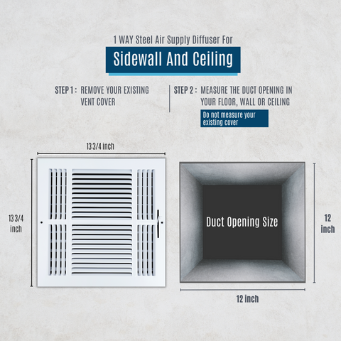 12 X 12 Duct Opening | 3 WAY Steel Air Supply Diffuser for Sidewall and Ceiling