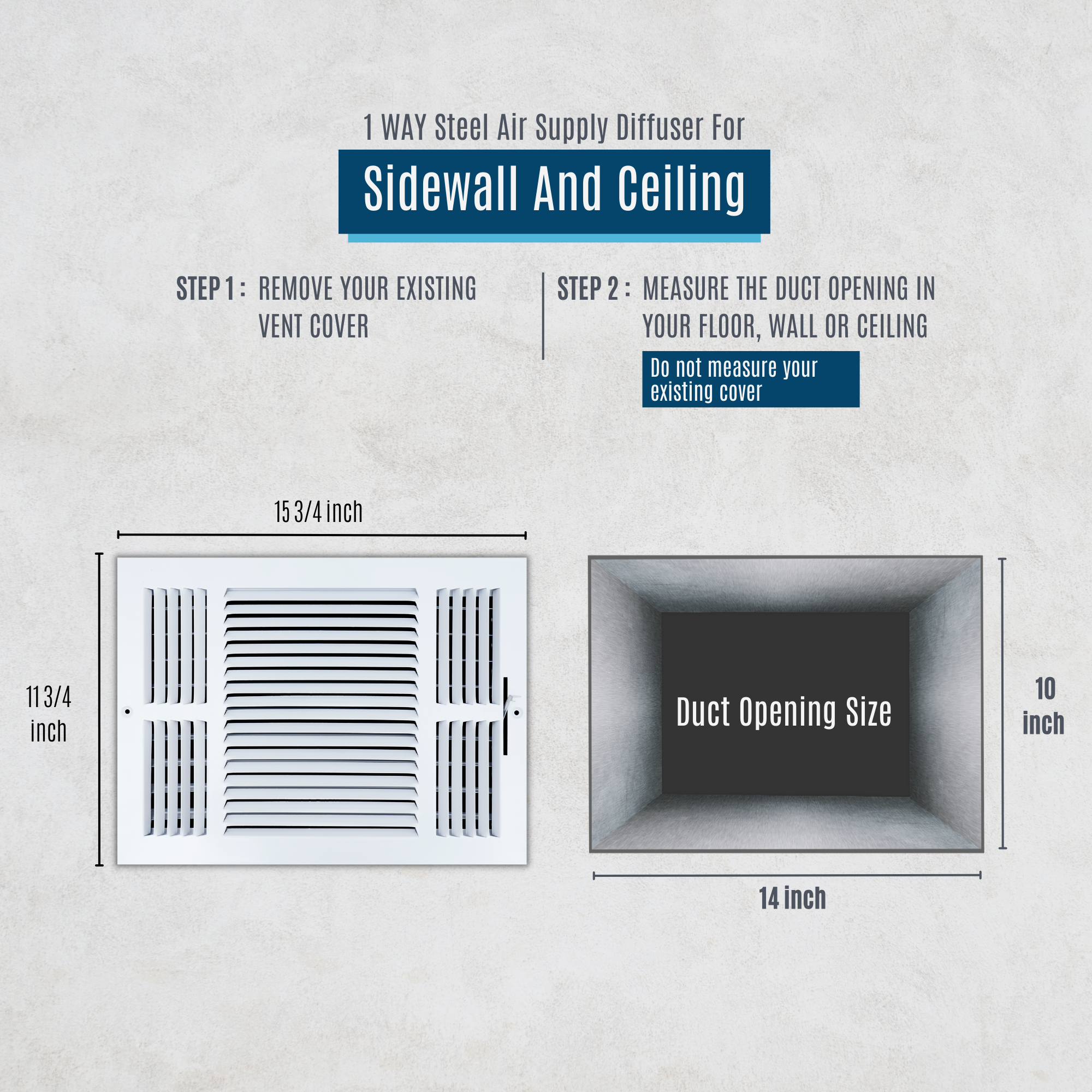 14 X 10 Duct Opening | 3 WAY Steel Air Supply Diffuser for Sidewall and Ceiling