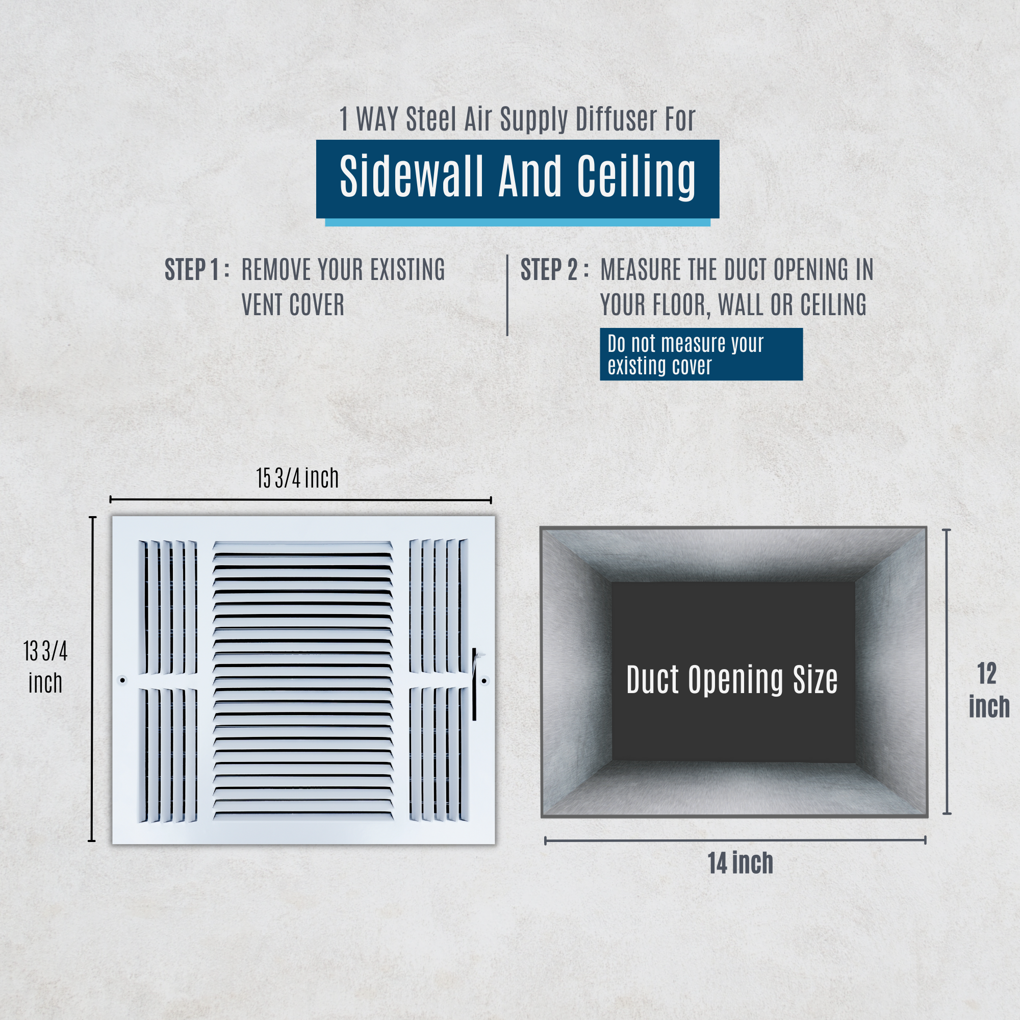 14 X 12 Duct Opening | 3 WAY Steel Air Supply Diffuser for Sidewall and Ceiling