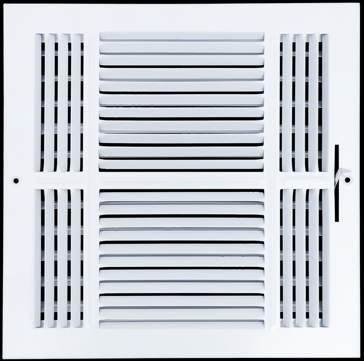 airgrilles 12 x 12 duct opening  -  4 way steel air supply diffuser for sidewall and ceiling hnd-asg-wh-4way-12x12 764613097849 - 1