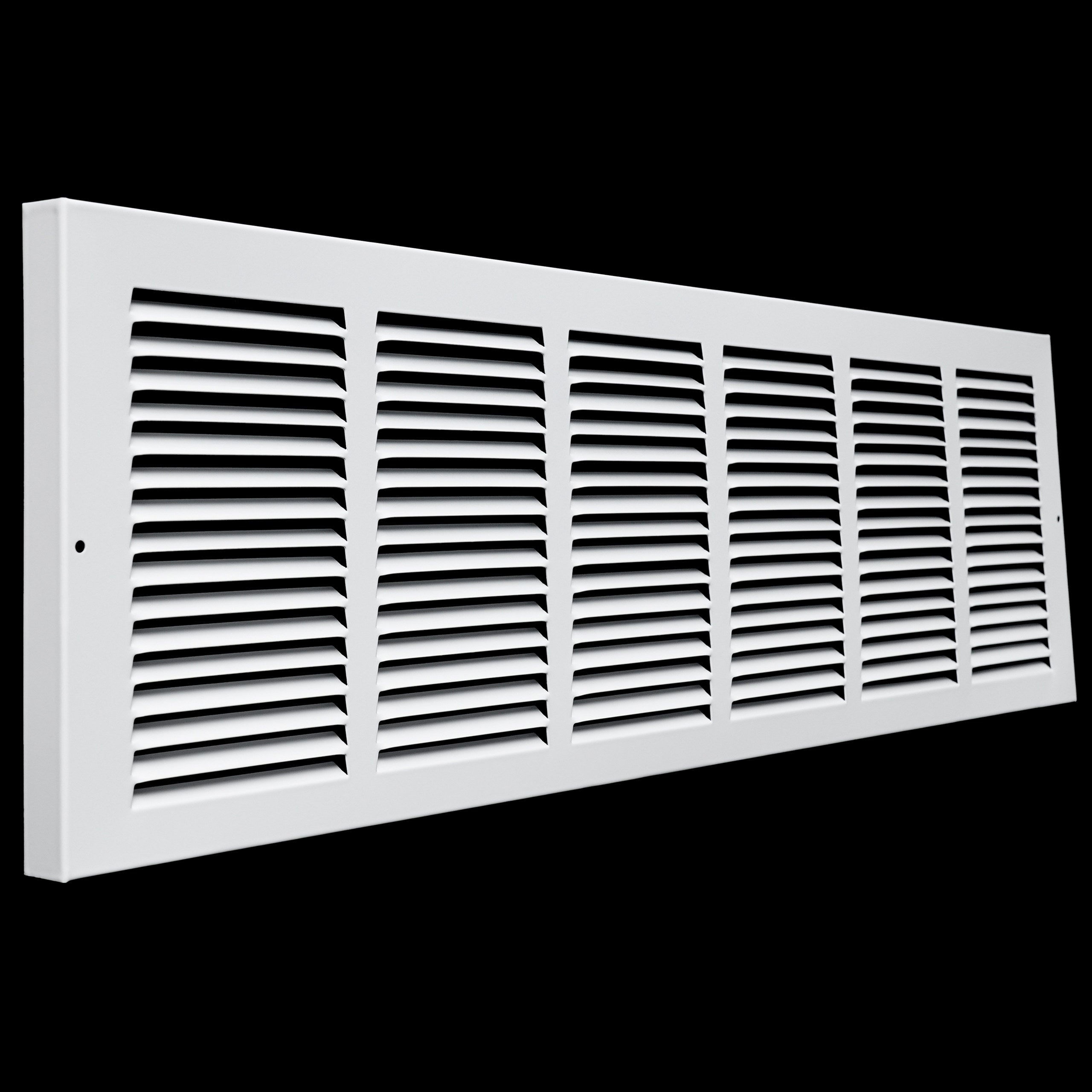 airgrilles 30"w x 8"h baseboard return air grille vent cover grill 7/8" margin turnback to fit baseboard white outer dimensions: 31.75"w x 9.75"h for 30x8 duct opening hnd-bra-wh-30x8  1