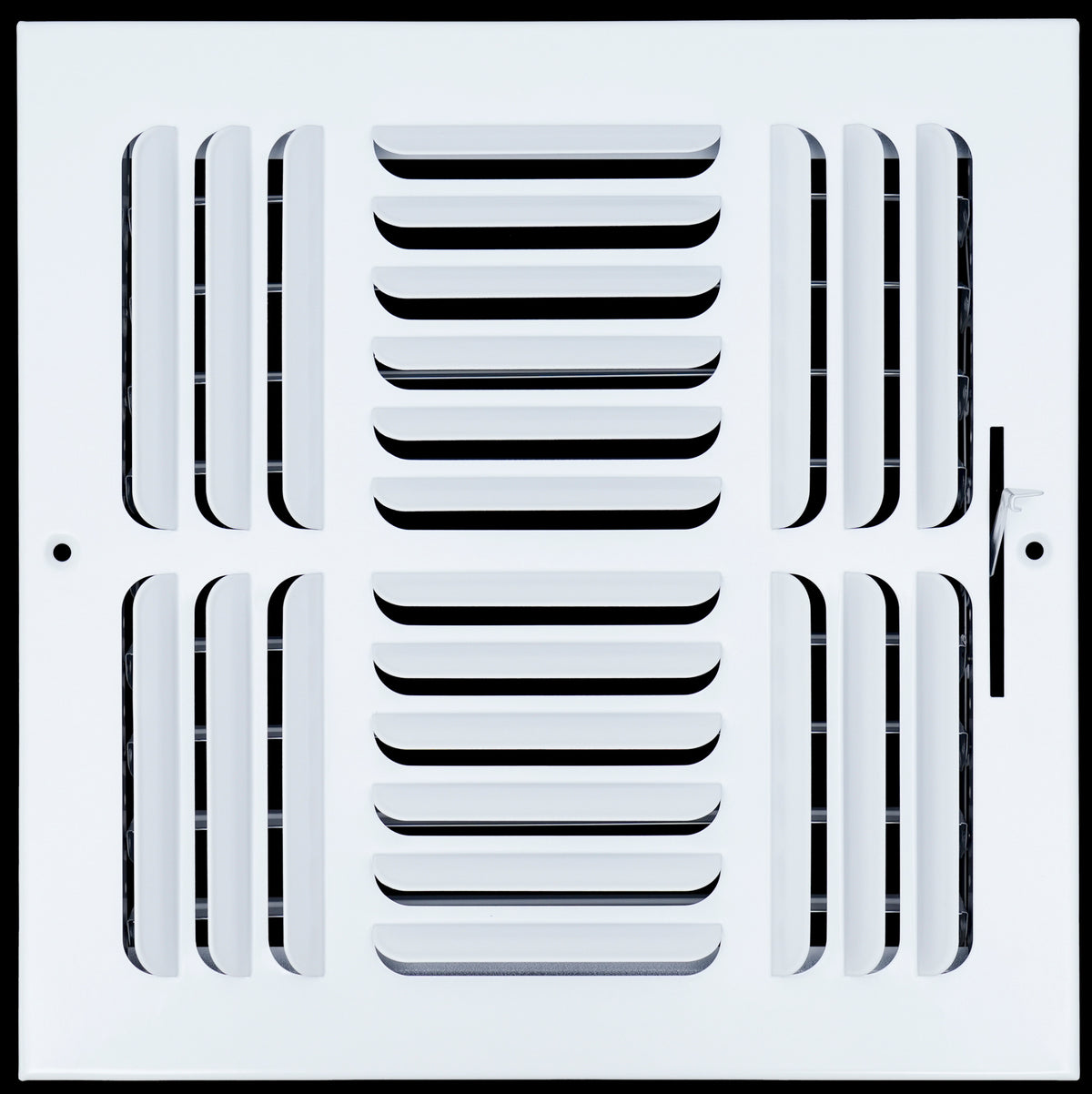 airgrilles 10"w x 10"h 3 way fixed curved blade air supply diffuser  -  register vent cover grill for sidewall and ceiling  -  white  -  outer dimensions: 11.75"w x 11.75"h hnd-cb-wh-3way-10x10  - 1