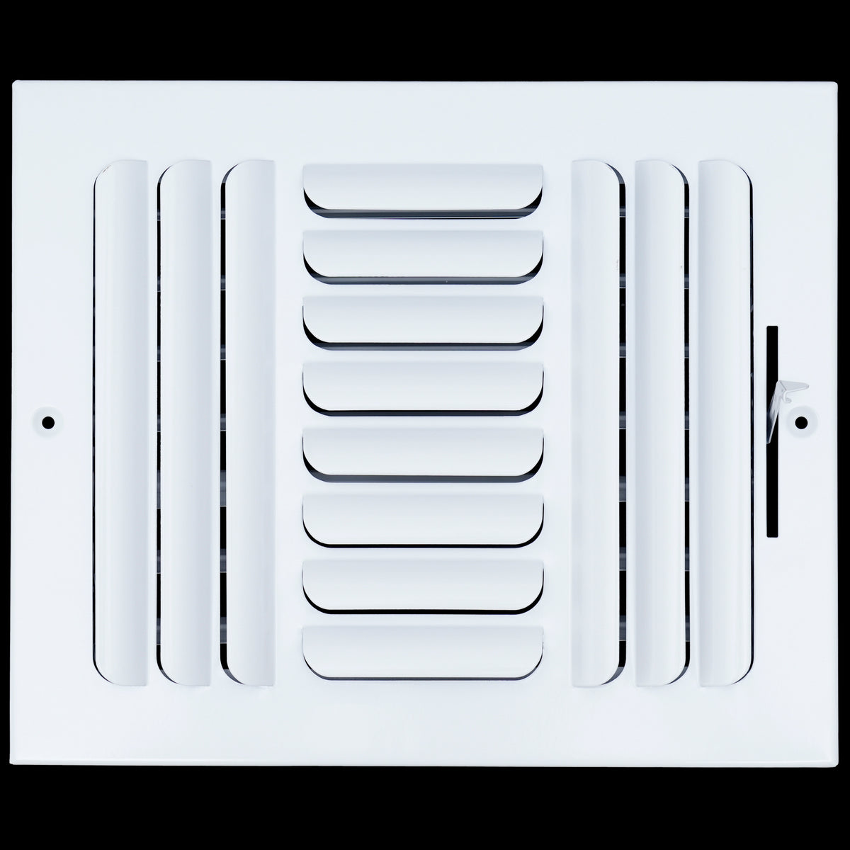 airgrilles 10"w x 8"h 3 way fixed curved blade air supply diffuser  -  register vent cover grill for sidewall and ceiling  -  white  -  outer dimensions: 11.75"w x 9.75"h hnd-cb-wh-3way-10x8  - 1