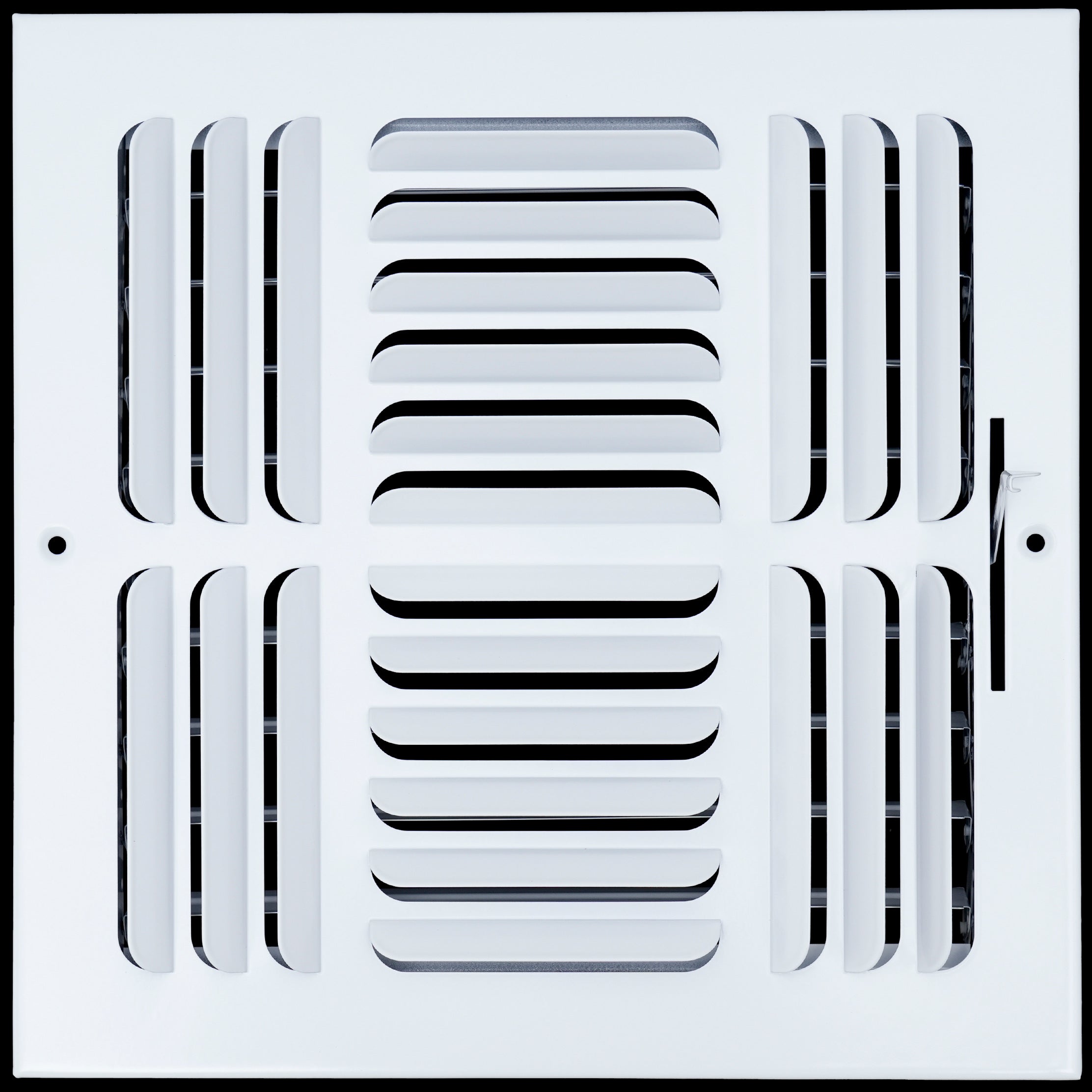 airgrilles 10"w x 10"h 4 way fixed curved blade air supply diffuser  -  register vent cover grill for sidewall and ceiling  -  white  -  outer dimensions: 11.75"w x 11.75"h hnd-cb-wh-4way-10x10  - 1