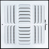 12"x12" 4-WAY Fixed Curved Blade Air Supply Diffuser | White | Outer Dimension: 13-3/4"W X 13-3/4"H