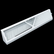 24" White Steel corner baseboard supply register, angled view